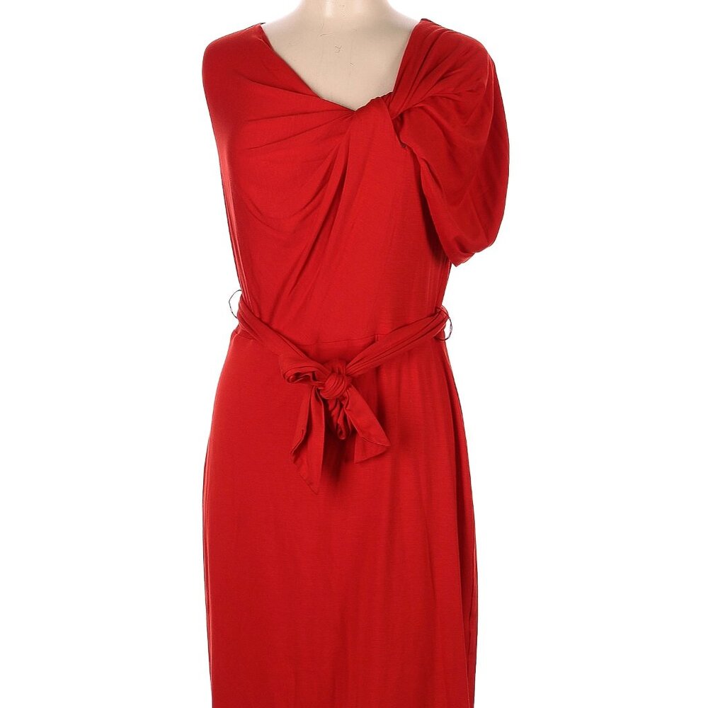 ❤️ Trina Turk Red Wrap Shoulder Dress Chic Unique Size 8 Stretchy Bodycon Drama
